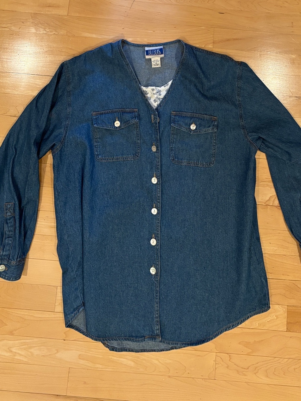 1980’s Bill Blass Blue Denim Lightweight Button-Front Shirt w/Faux Internal Vest